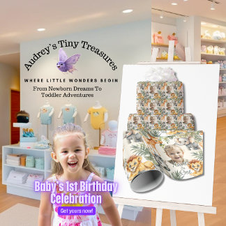 Papel De Presente O primeiro papel de escuta Safari de Aniversário d