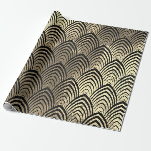 Papel De Presente O Seashell do art deco escala a geometria preta do