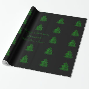 Papel De Presente O teste padrão preto e verde da árvore de Natal