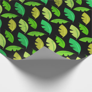 Papel De Presente O verão tropical folheia esmeralda do preto da