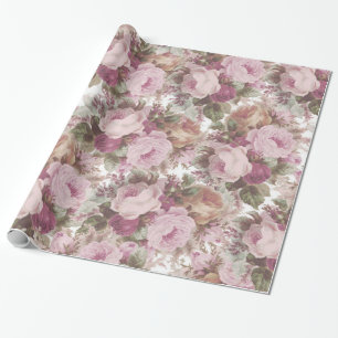 Papel De Presente O vintage cora pintura floral dos rosas