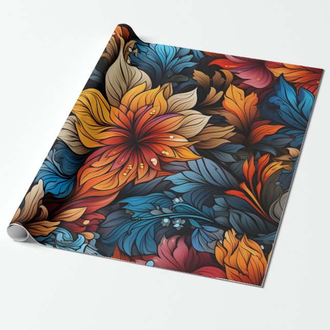 Papel De Presente Oásis Tropical: Folhas de Lush e Hibiscus (Desenrolado)
