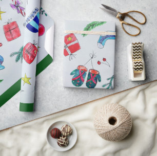 Papel De Presente Objetos Coloridos de Natal Espalhados pela Página