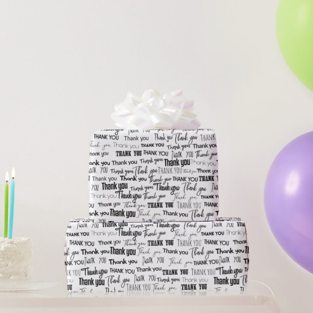 Papel De Presente Obrigado a maior palavra preto e branco_pequeno (Presentes para festas)