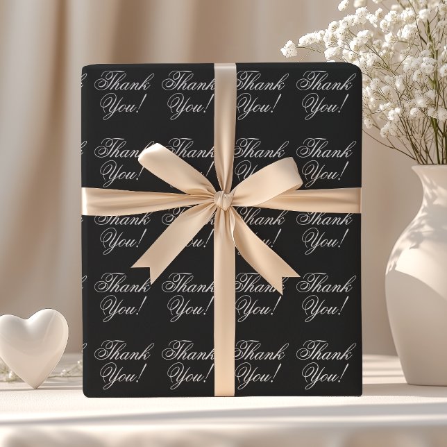 Papel De Presente Obrigado Cursivo Preto e Branco (Criador carregado)