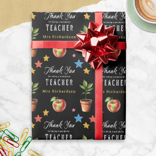 Papel De Presente Obrigado Professor Quadro Negro Maçã Personalizado