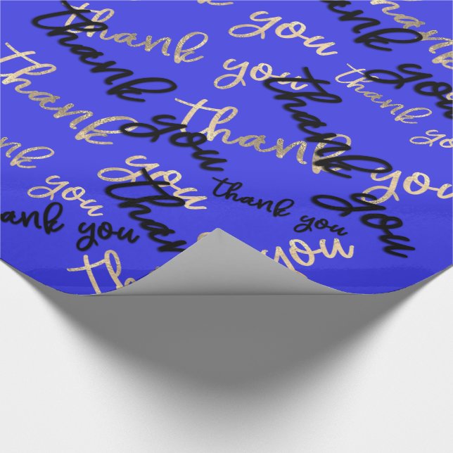 Papel De Presente Obrigado Royal Blue Dourado Caligraphy Script Favo (Ponta)