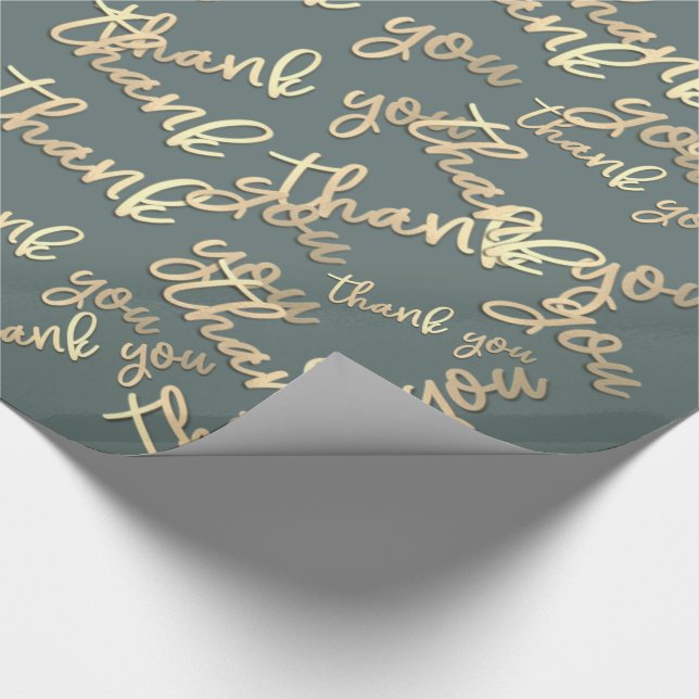 Papel De Presente Obrigado Script Dourado Cinza Favor de Casamento  (Ponta)