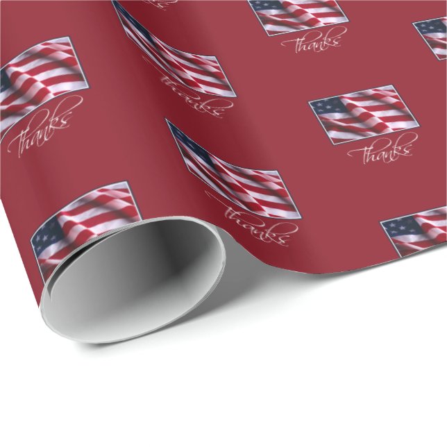 Papel De Presente Obrigados de bandeira Patriótica Americana em Verm (Ponta do rolo)