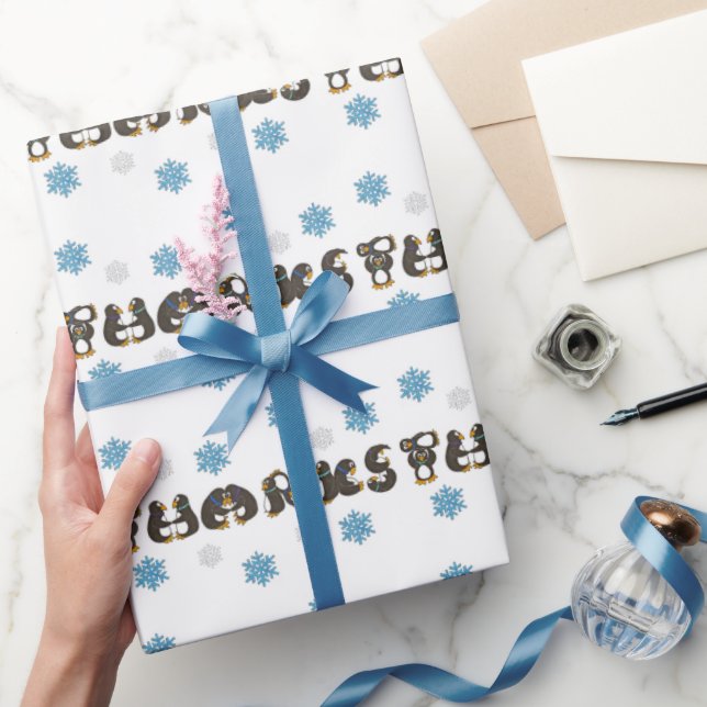 Papel De Presente Obrigados Pinguins de inverno Pinguins de Neve Sno (Presentear)