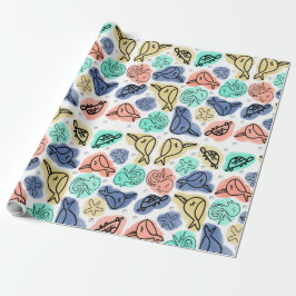 Papel De Presente Ocean Narwhal Cavalo-Marinho Tartaruga Doodles