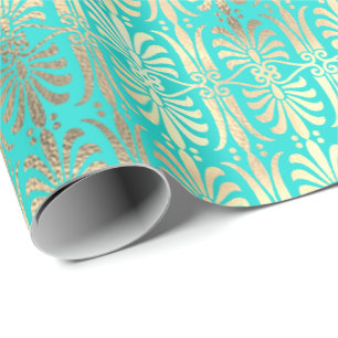 Papel De Presente Oceano Dourado do verde da hortelã de Champaigne