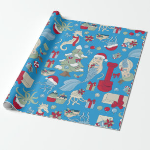Papel De Presente oceano natal sereia papai noel água-viva-marinha