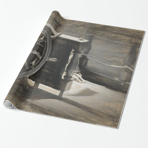 Papel De Presente Oceano Náutico Marinho Vintage Navio Sepia Arte Co