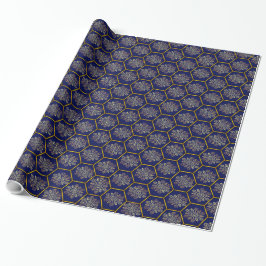 Papel De Presente Octagon Elegante Dourado e Marinho