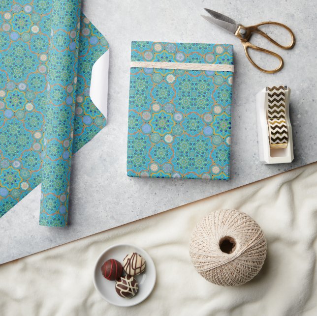 Papel De Presente Octo Brighteno arabesque Moorish Turquoise (Artesanato)