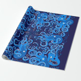 Papel De Presente Octopus azul