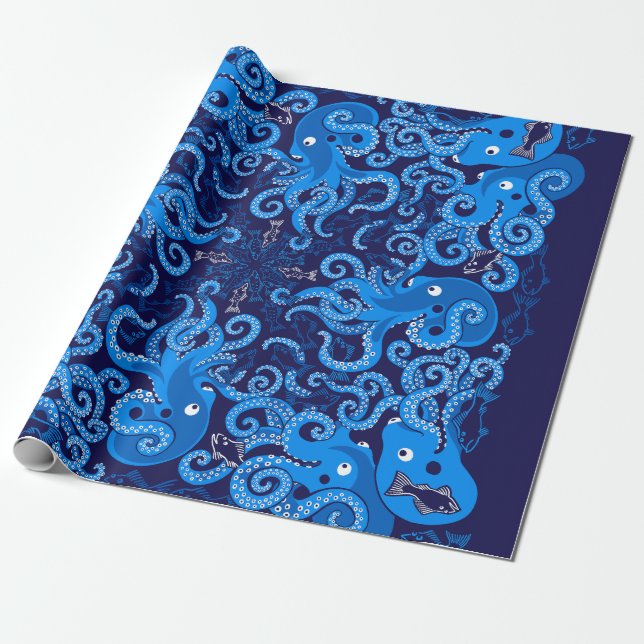 Papel De Presente Octopus azul (Desenrolado)
