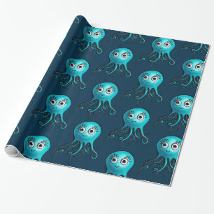 Papel De Presente Octopus Azul-Cinto - Cartoon Sea Animal de Kawaii