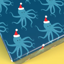 Octopus Azul no Natal de Santa Hat