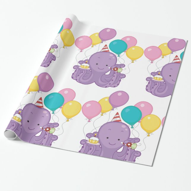 Papel De Presente Octopus de aniversário (Desenrolado)