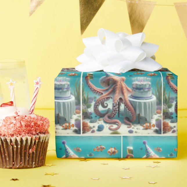 Papel De Presente Octopus de aniversário com cerveja (Festa de aniversário)