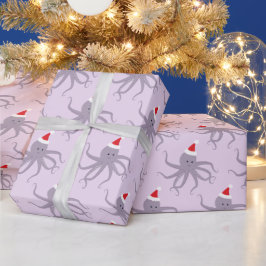 Papel De Presente Octopus púrpura no Natal