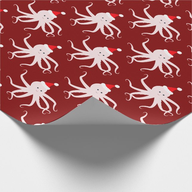 Papel De Presente Octopus rosa no Natal de Santa Hat (Ponta)