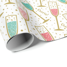 Papel De Presente Óculos de Champanhe de Ano Novo e Elegante