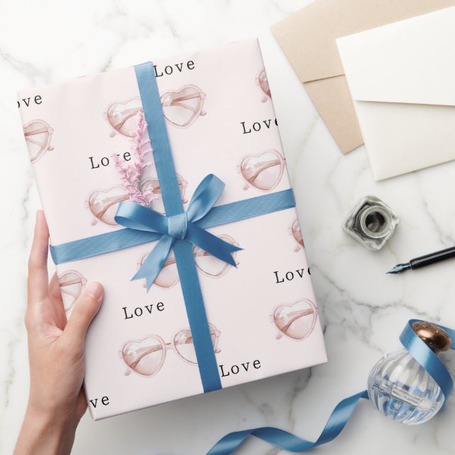 Papel De Presente Óculos de Coração Rosa Amor Aniversário (Presentear)