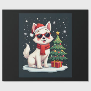 Papel De Presente Óculos de Sol Engraçados de Natal Cachorro com Árv