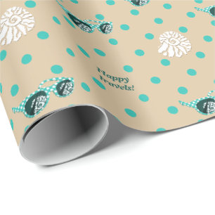 Papel De Presente Óculos de Sol Happy Travels Concha Pontos Turquesa