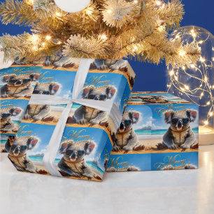 Papel De Presente Óculos de sol Koala Praia Ensolarada Feliz Natal