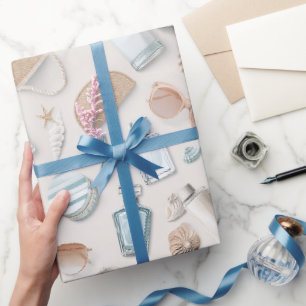 Papel De Presente Óculos de Sol Praia Conchas Estrela-do-Mar Anivers