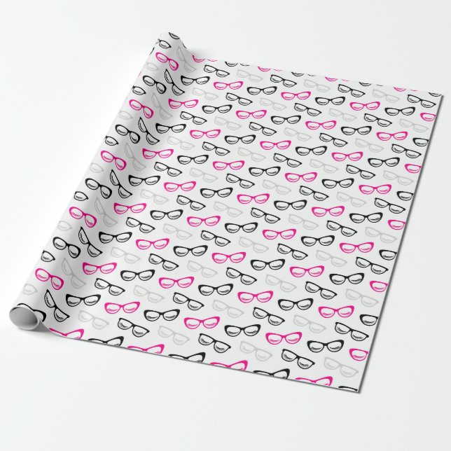 Papel De Presente Óculos e Cinzas, cor-de-rosa, pretos (Desenrolado)