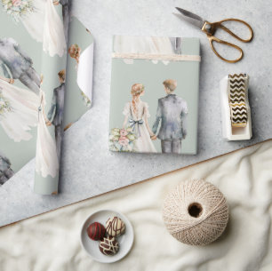 Papel De Presente Oferta de Bride Elegante e Watercolor de Groom