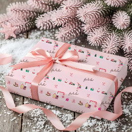 Papel De Presente Oficina de Brinquedos do Elfo de Natal Rosa Divert