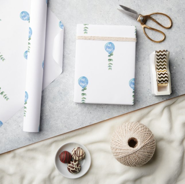 Papel De Presente Oh Boy balão verde eucalipto chá de bebê (Artesanato)