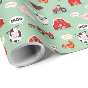Papel De Presente Oink Baa Moo Cock-a-doodle-do-Fazenda