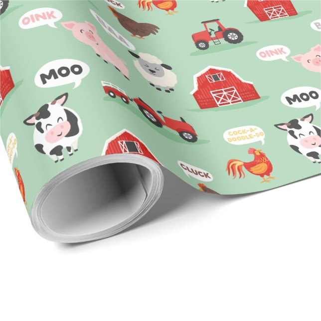 Papel De Presente Oink Baa Moo Cock-a-doodle-do-Fazenda (Ponta do rolo)