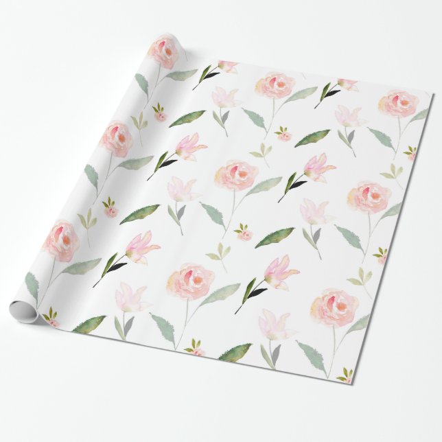 Papel De Presente Olá! aguarela bonita floral (Desenrolado)