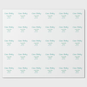 Papel De Presente olá bebê azul verde pastel nome data do chá de beb