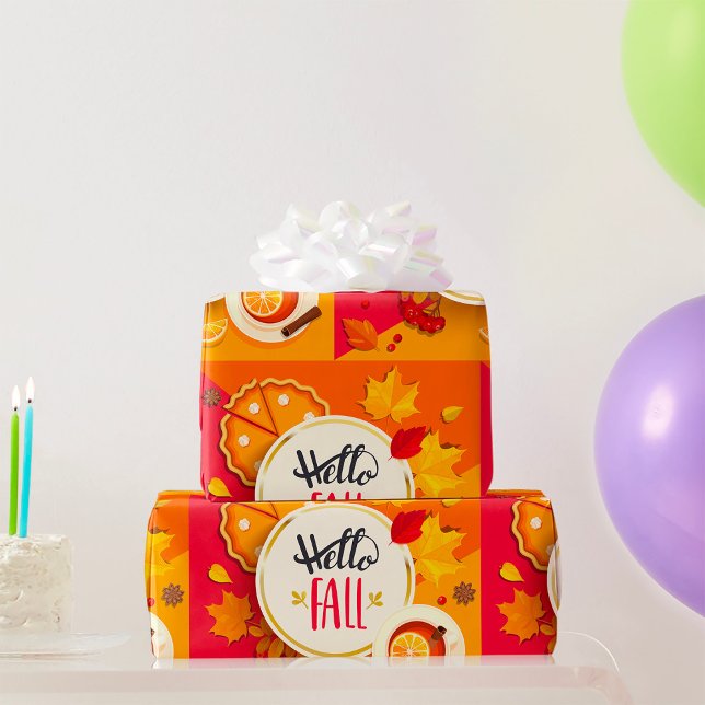 Papel De Presente Olá, Folhas de outono e Pizza de Abóbora (Criador carregado)