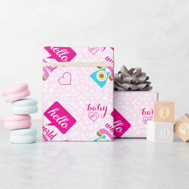 Papel De Presente Olá, Menina Rosa Rosa Bonita ou Personalizar (Chá de bebê)