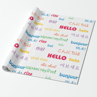 Papel De Presente Olá, muitas línguas Tipografia Colorida