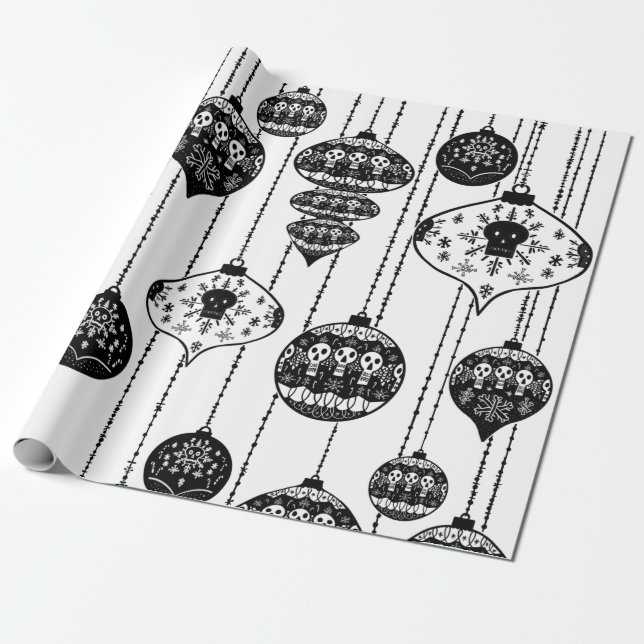 Papel De Presente Old Fashioned Skull Wrapping Paper Print (Desenrolado)