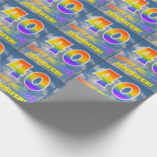 Papel De Presente Olhar "40" do arco-íris & "FELIZ ANIVERSARIO",