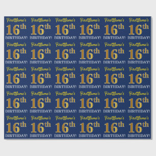 Papel De Presente Olhar Dourado azul, de imitação "16o ANIVERSÁRI