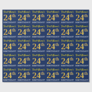 Papel De Presente Olhar Dourado azul, de imitação "24o ANIVERSÁRI