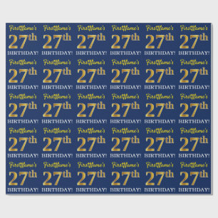 Papel De Presente Olhar Dourado azul, de imitação "27o ANIVERSÁRI